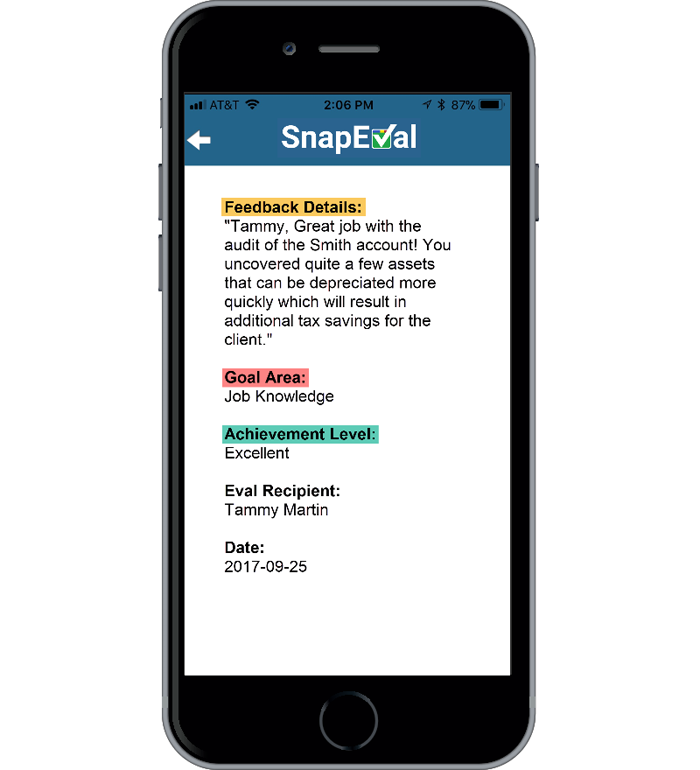 'Feedback Snapshot' Capturing Goals, Achievement Level, and Feedback Details Using the SnapEval Mobile App