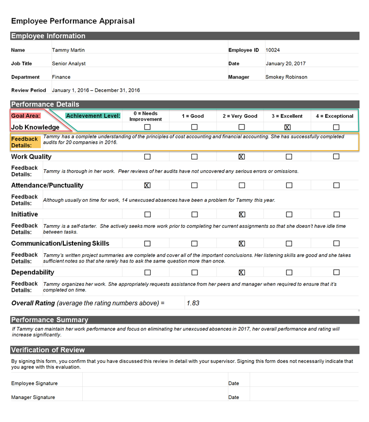 Image 1 - Classic Performance Appraisal Showing Goal Areas, Achievement Levels, and Feedback Details Image 1 - Classic Performance Appraisal Showing Goal Areas, Achievement Levels, and Feedback Details