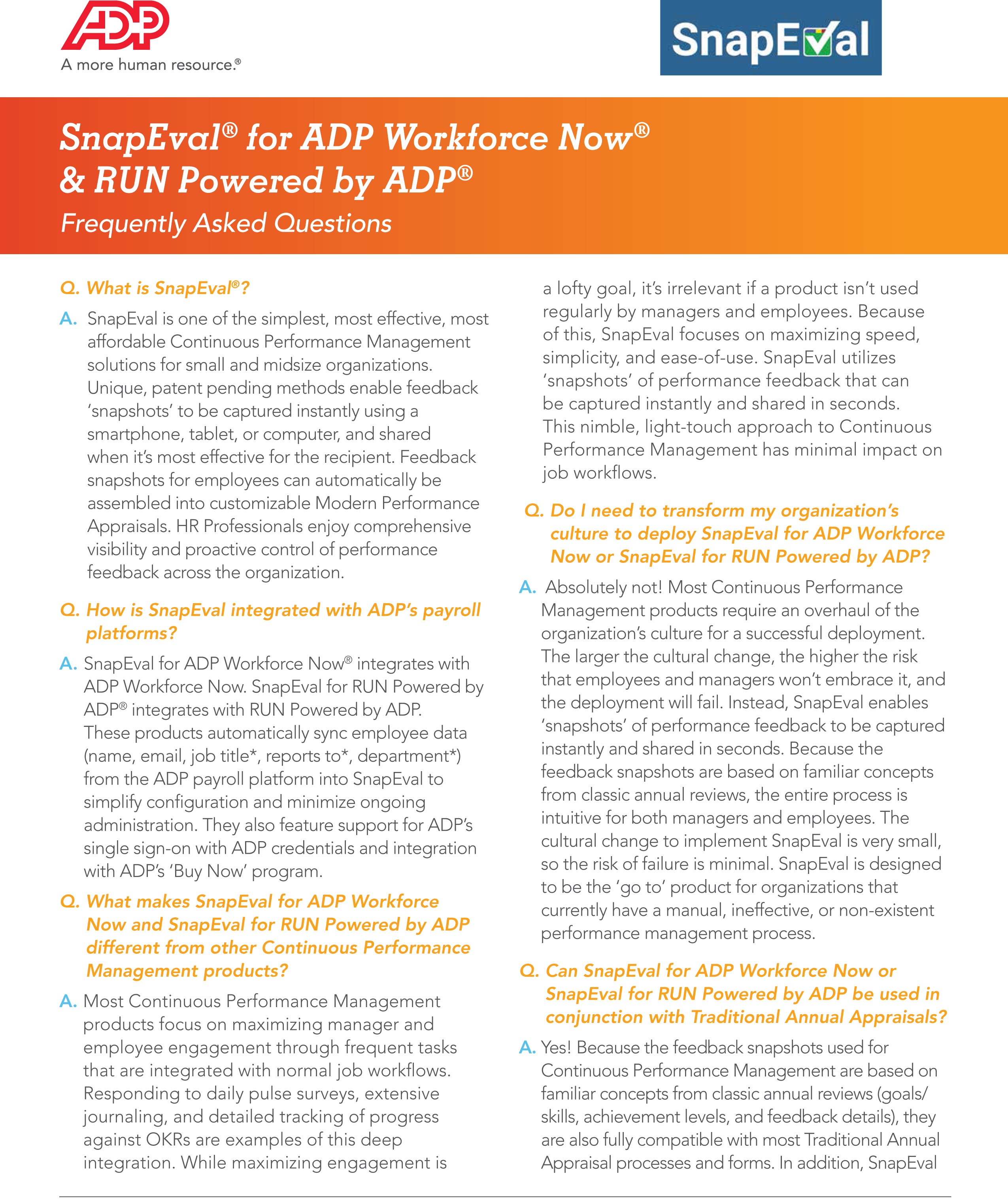 SnapEval Through ADP FAQs